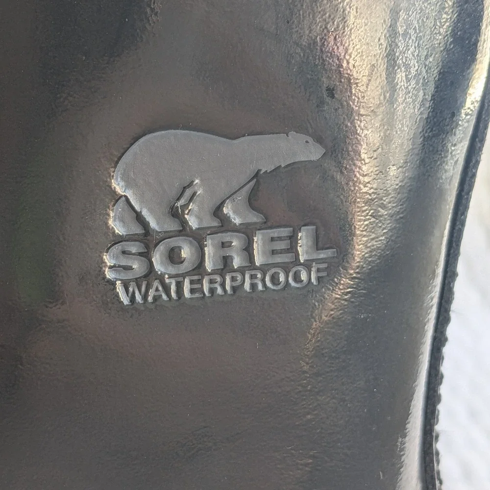 Sorel Dahlia Waterproof Patent Leather Mid Calf‎ Lace Up Snow Boots Black US 9